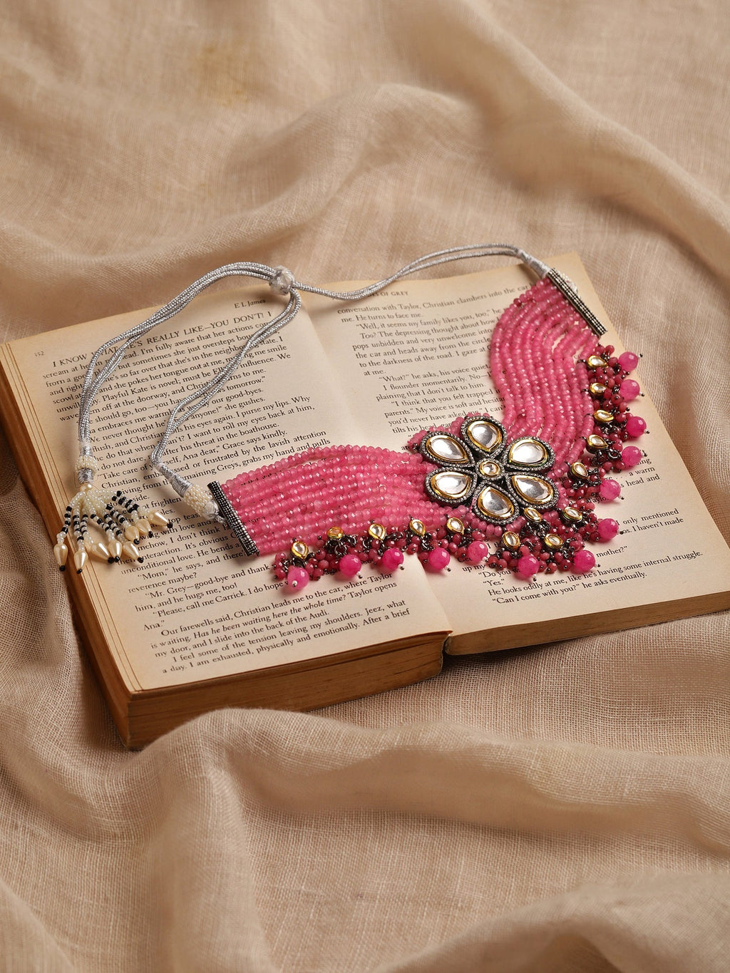 Pink Brass Silver-Plated Necklace - Ruby Raang | Grocsy