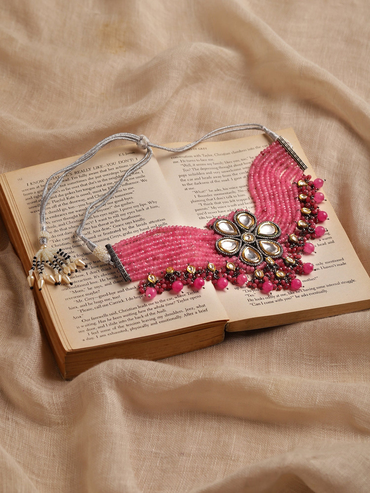 Pink Brass Silver-Plated Necklace - Ruby Raang | Grocsy