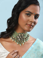 Silver-Plated Green Kundan Brass Necklace - Ruby Raang | Grocsy