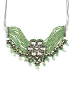 Silver-Plated Green Kundan Brass Necklace - Ruby Raang | Grocsy