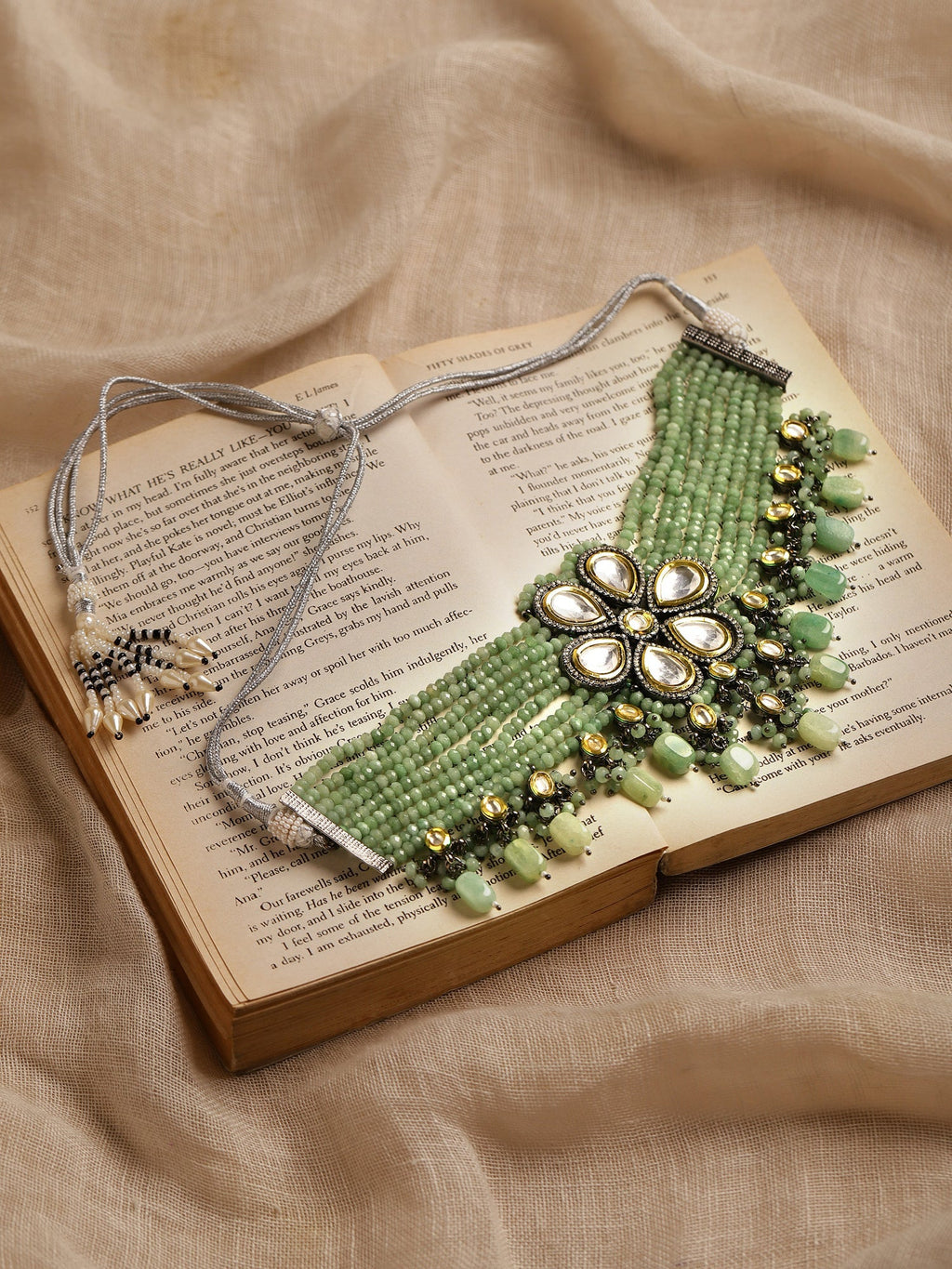 Silver-Plated Green Kundan Brass Necklace - Ruby Raang | Grocsy