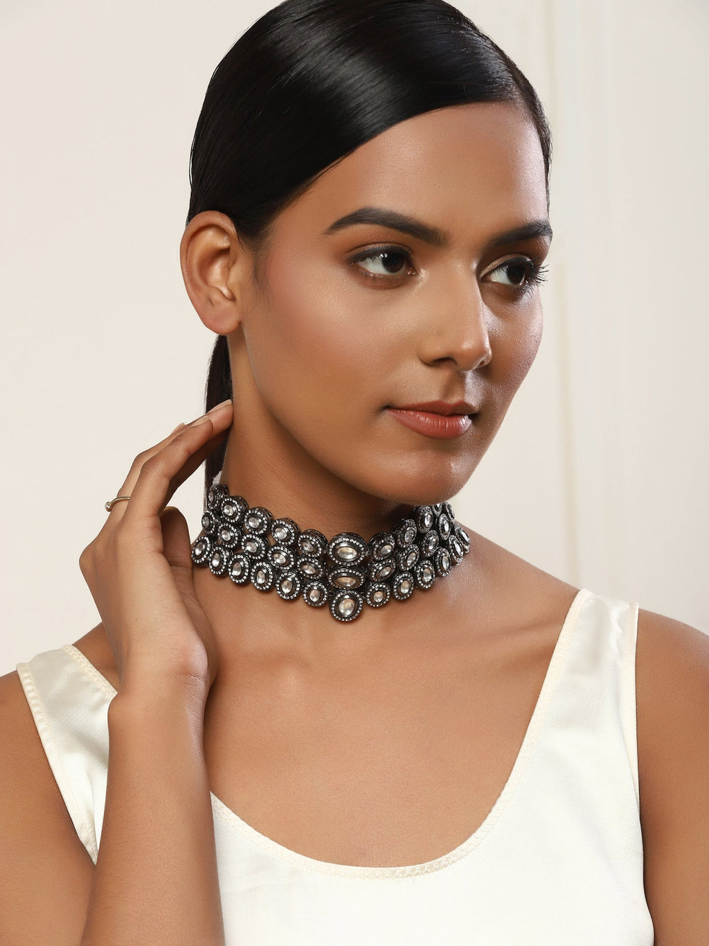 Black Silver-Plated Brass Necklace - Ruby Raang | Grocsy