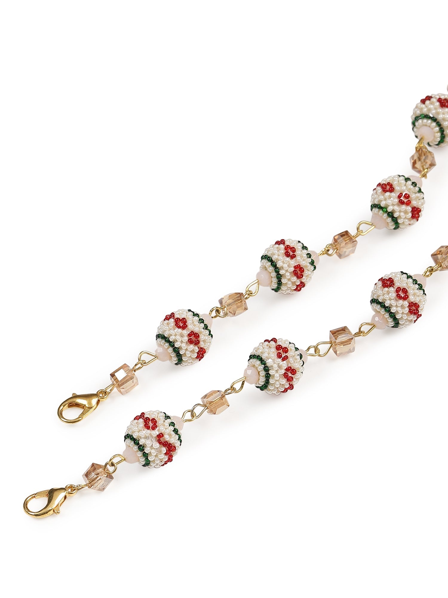Gold-Toned White Embellished Mask Chain - Ruby Raang | Grocsy