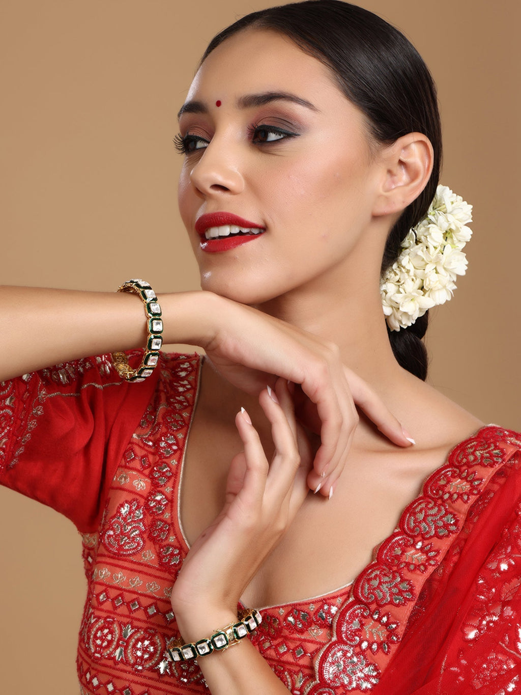 Kundan Meenakari Bangles (set of 2) - Ruby Raang | Grocsy