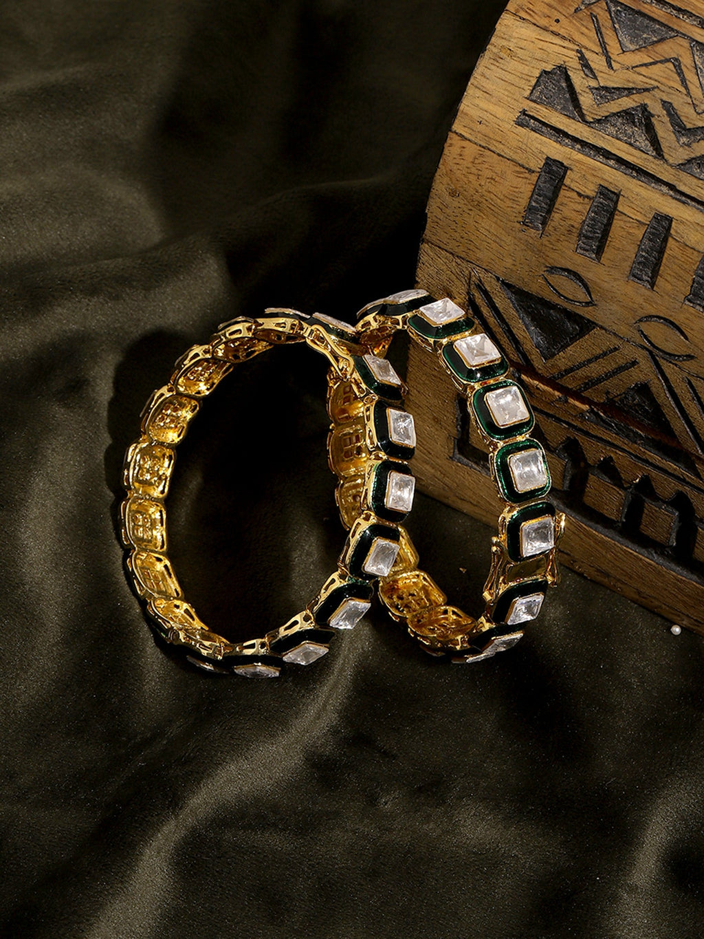 Kundan Meenakari Bangles (set of 2) - Ruby Raang | Grocsy