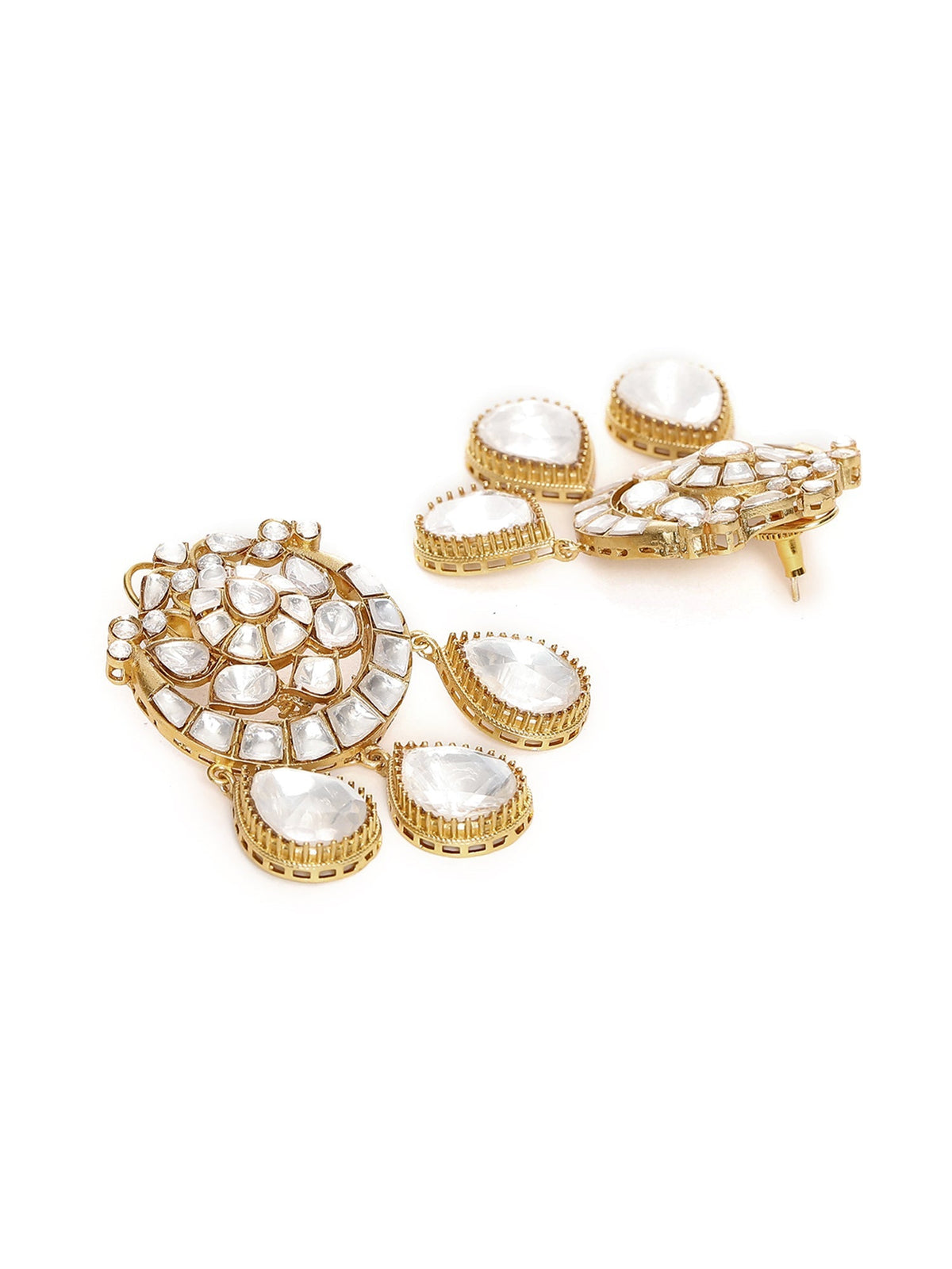 Chand Kundan Earrings with Teardrops - Ruby Raang
