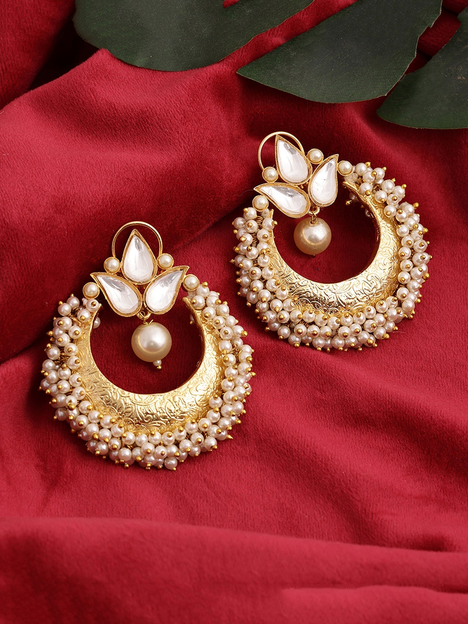 Chand and Teardrop Pearl Earrings - Ruby Raang | Grocsy