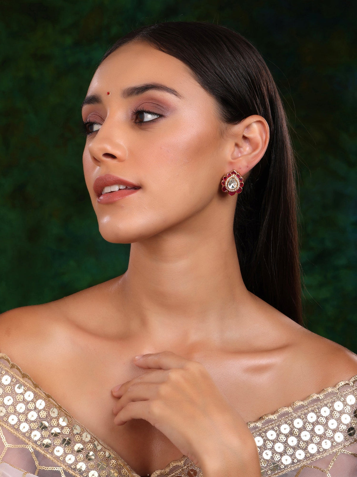 Teardrop Maroon Studs - Ruby Raang | Grocsy