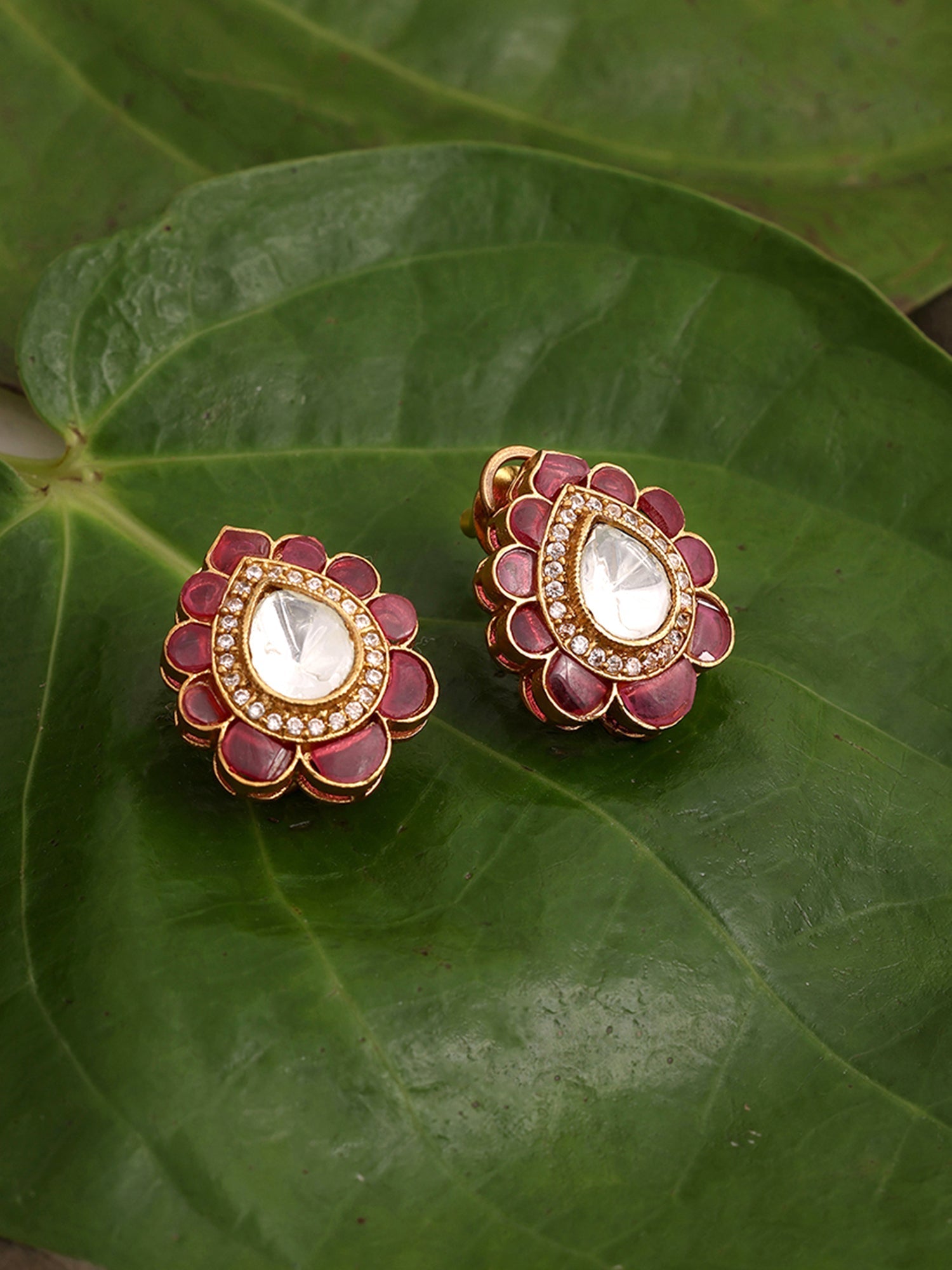 Teardrop Maroon Studs - Ruby Raang | Grocsy