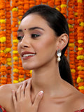 Long Kundan Stud with Pearl Drop - Ruby Raang | Grocsy
