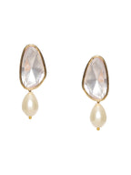 Long Kundan Stud with Pearl Drop - Ruby Raang | Grocsy