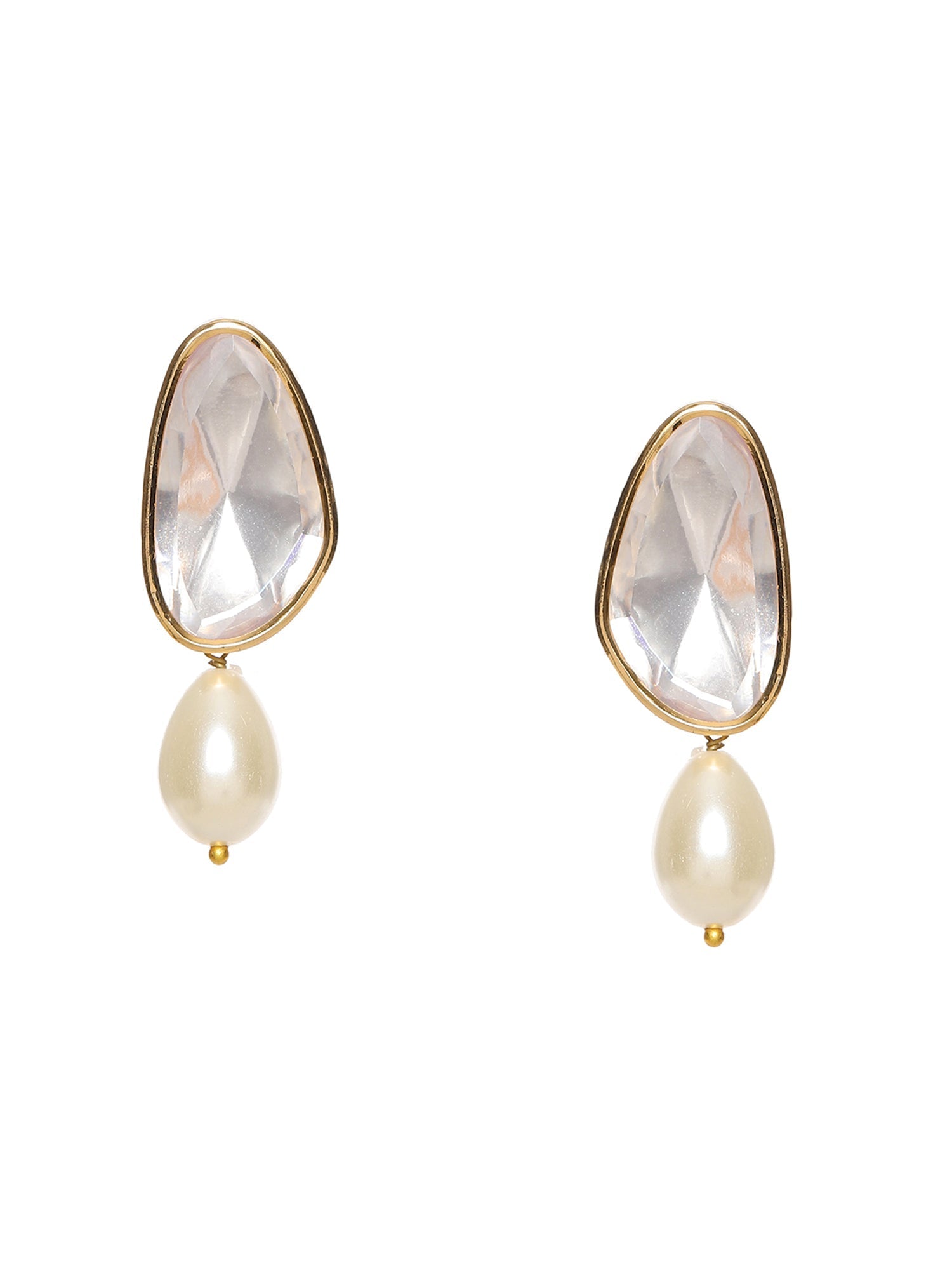 Long Kundan Stud with Pearl Drop - Ruby Raang | Grocsy
