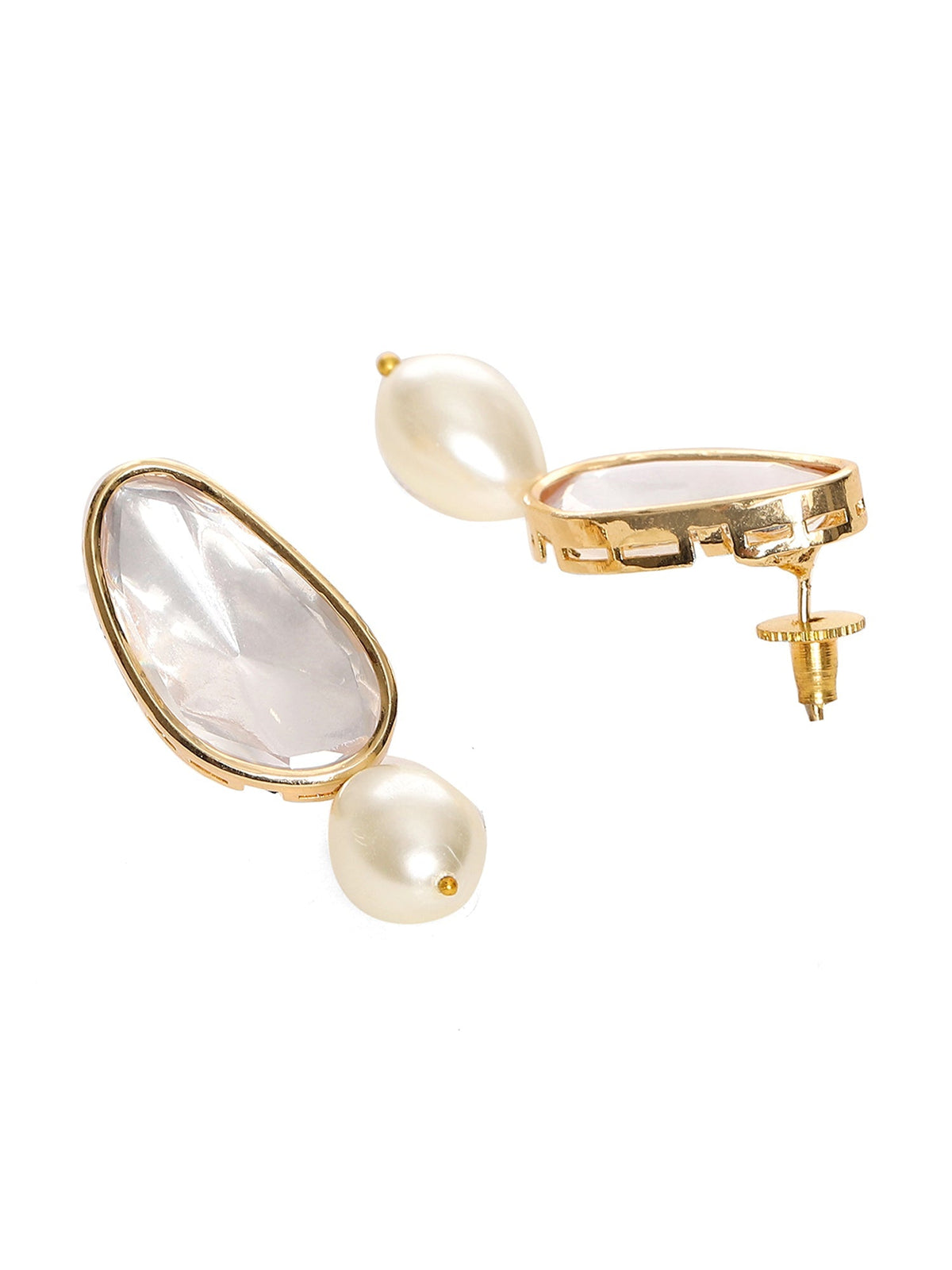 Long Kundan Stud with Pearl Drop - Ruby Raang | Grocsy