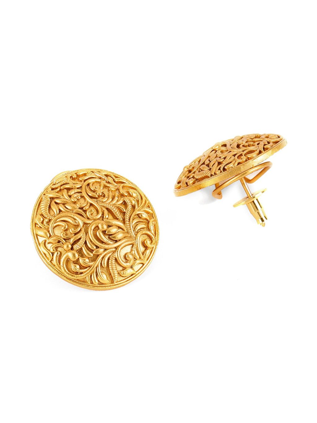 Round Golden Studs - Ruby Raang | Grocsy