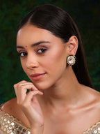 Meenakari Oversized Green Meenakari Studs - Ruby Raang | Grocsy