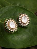 Meenakari Oversized Green Meenakari Studs - Ruby Raang | Grocsy
