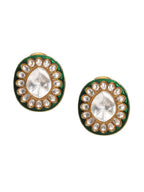 Meenakari Oversized Green Meenakari Studs - Ruby Raang | Grocsy