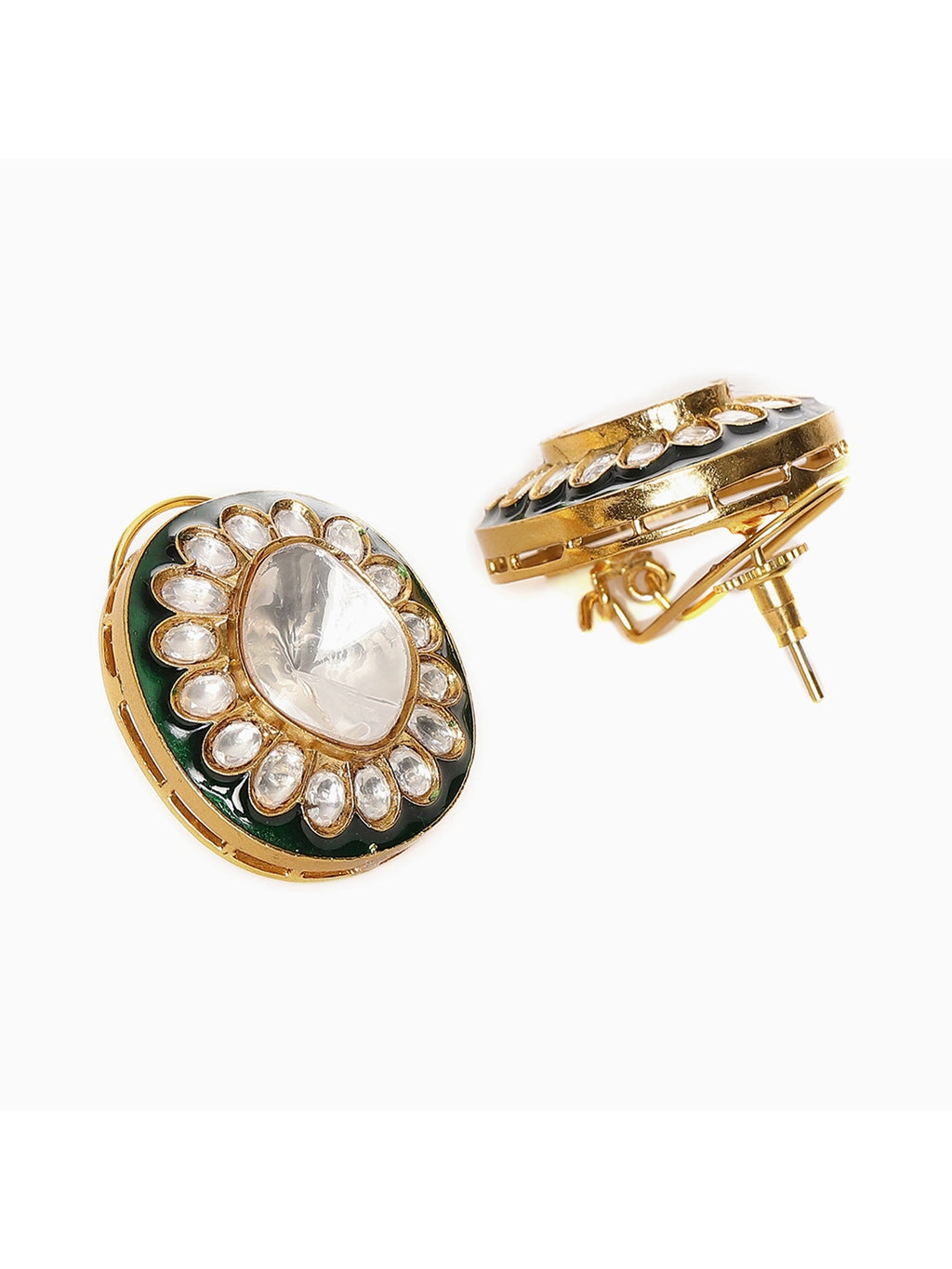 Meenakari Oversized Green Meenakari Studs - Ruby Raang | Grocsy