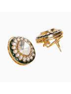 Meenakari Oversized Green Meenakari Studs - Ruby Raang | Grocsy