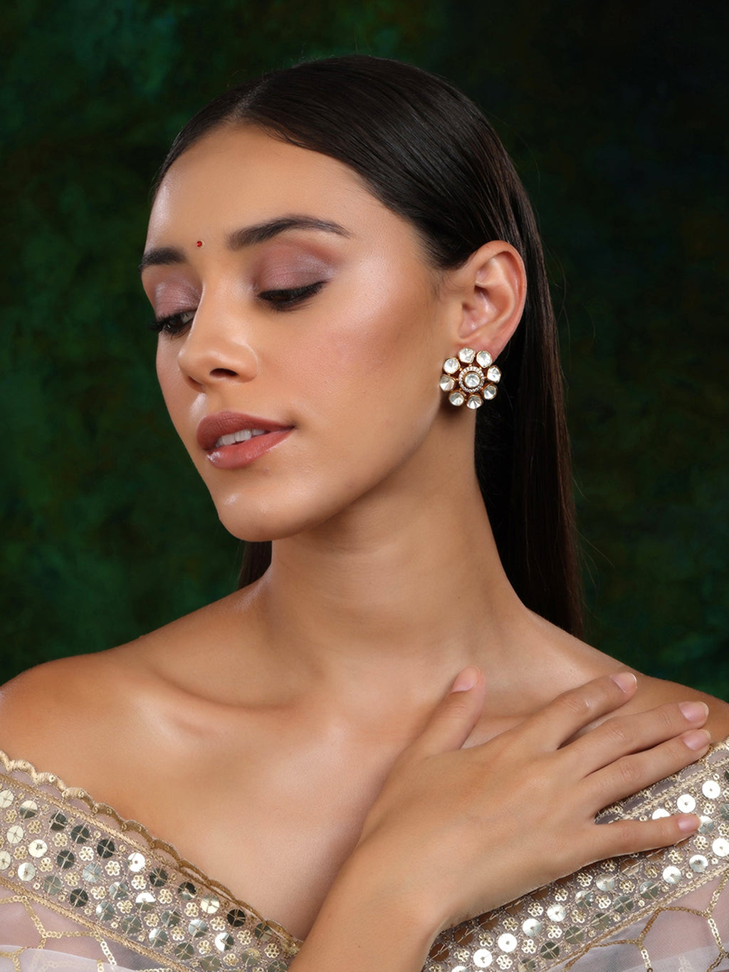 Oversized Kundan Studs - Ruby Raang | Grocsy