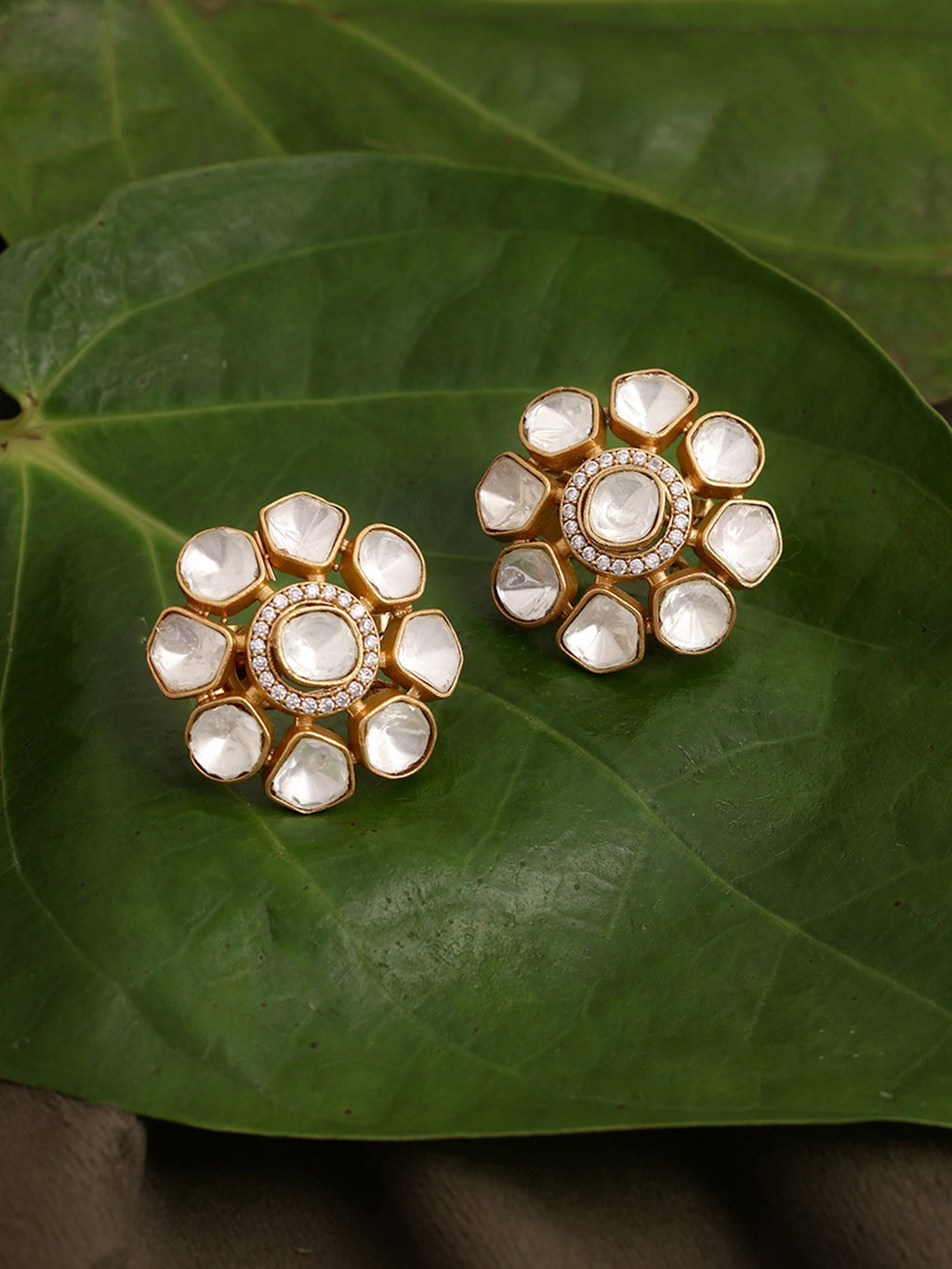 Oversized Kundan Studs - Ruby Raang | Grocsy
