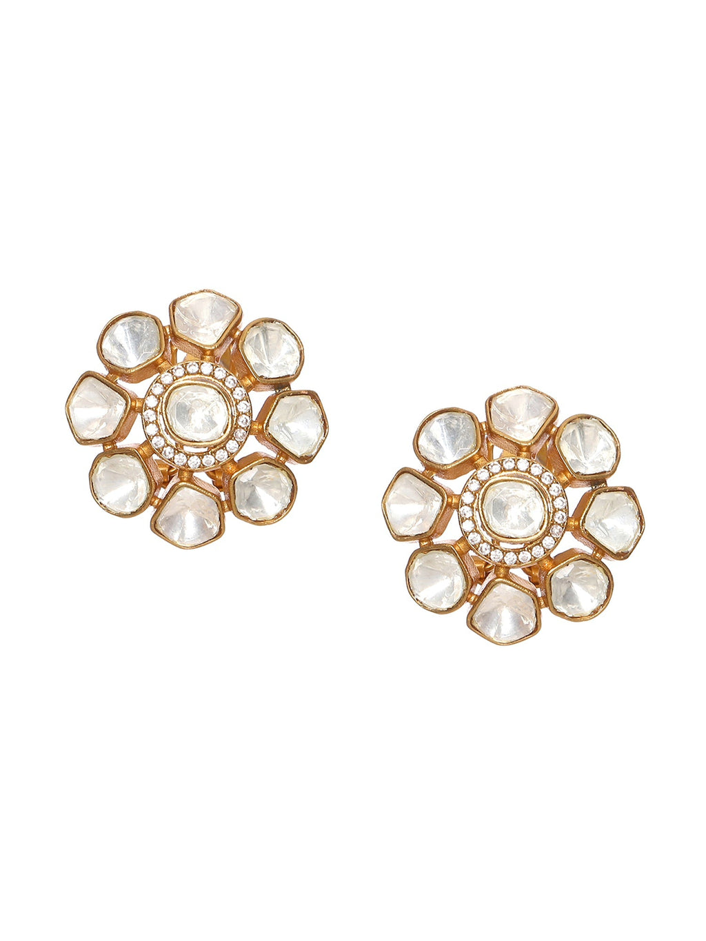Oversized Kundan Studs - Ruby Raang | Grocsy