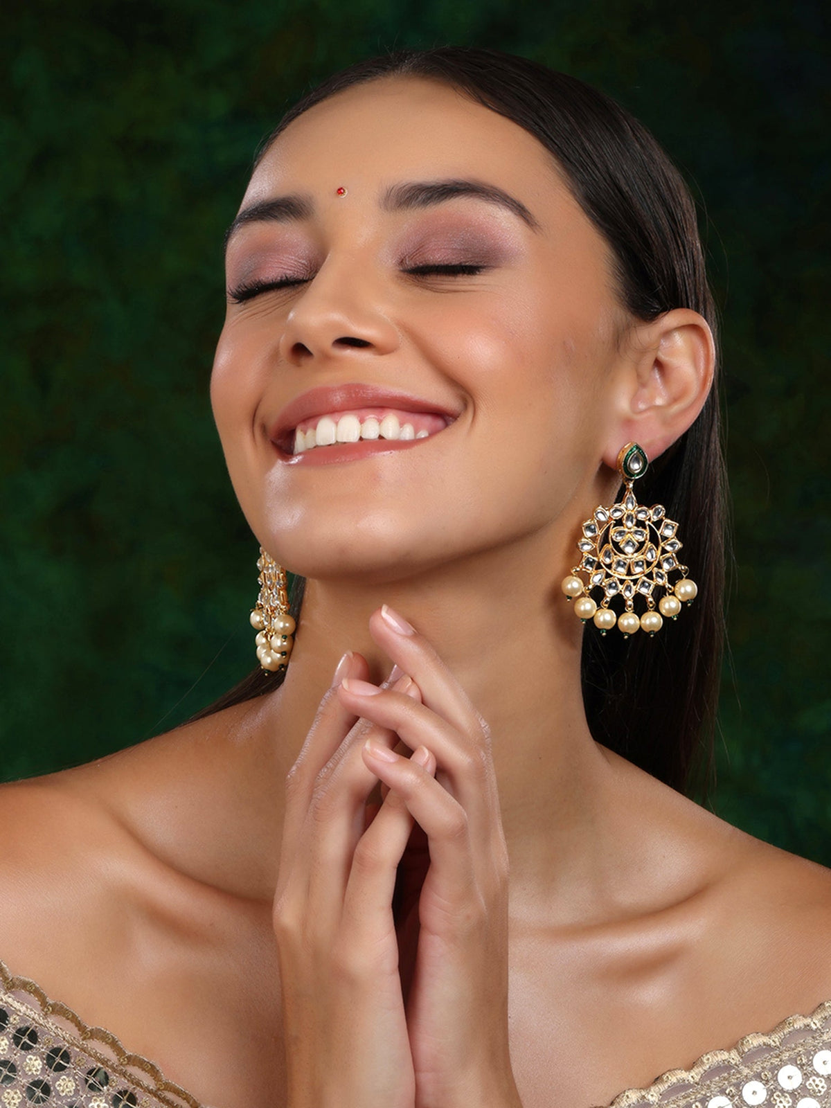 Kundan Chand Earrings - Ruby Raang | Grocsy