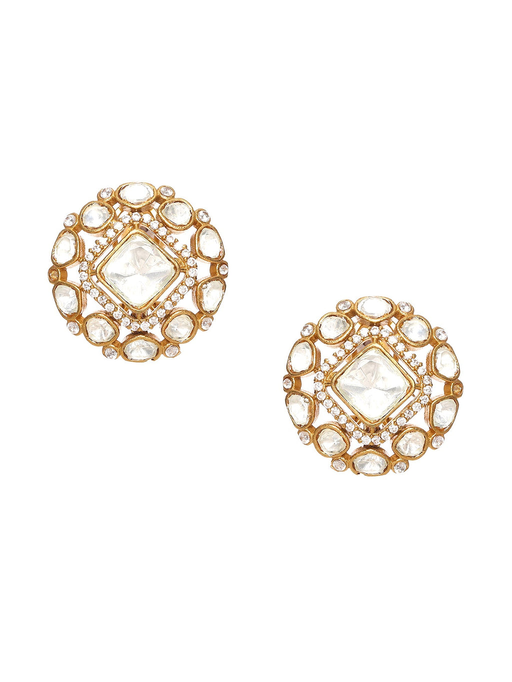 Kundan oversized Studs - Ruby Raang | Grocsy