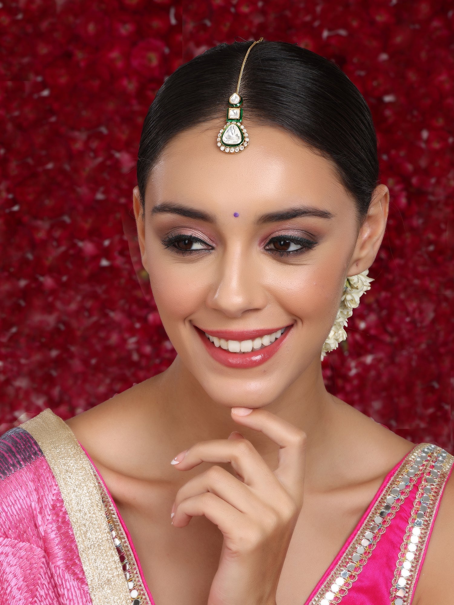 Kundan Maang Tikka with Meenakari - Ruby Raang | Grocsy