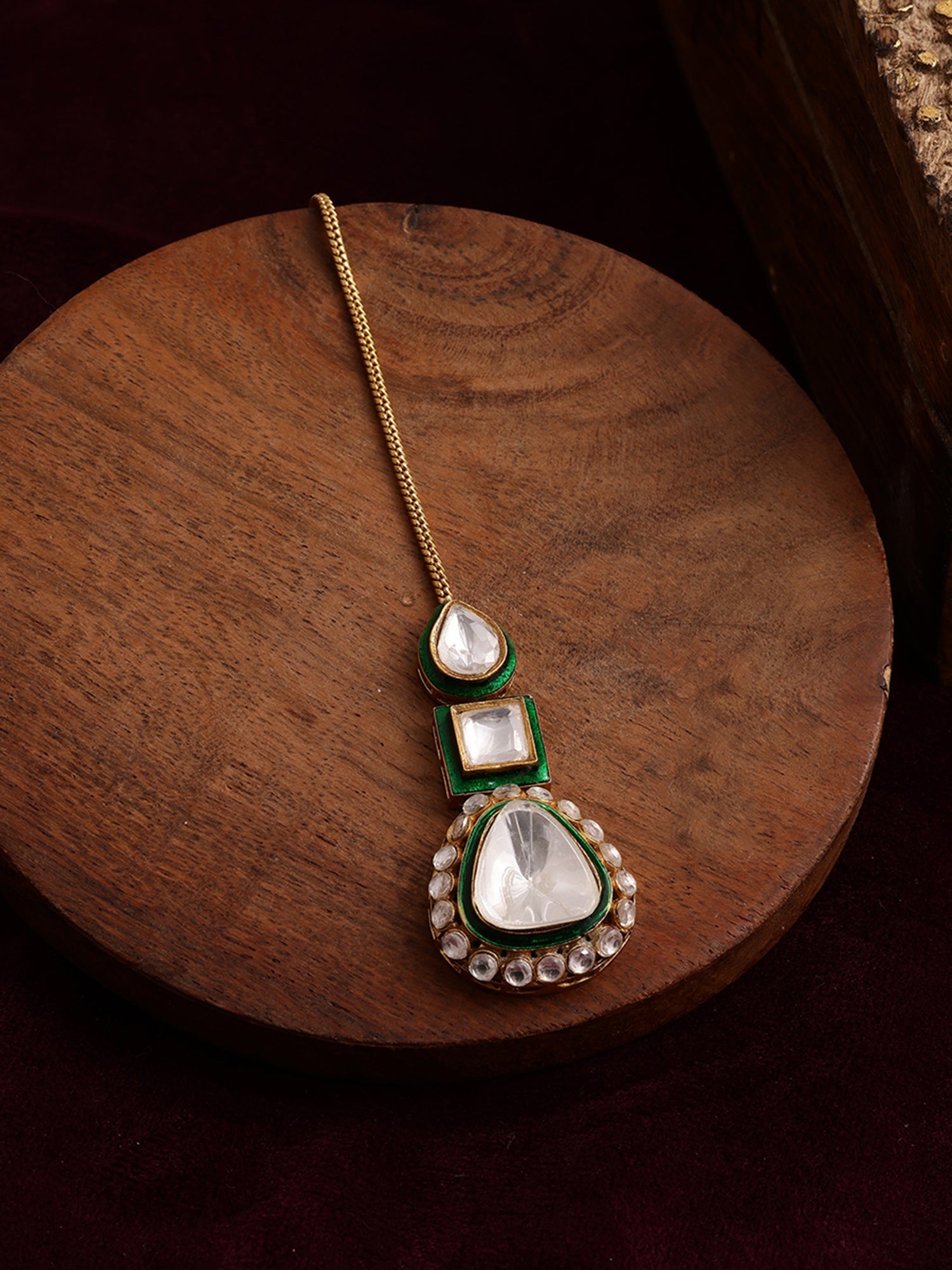 Kundan Maang Tikka with Meenakari - Ruby Raang | Grocsy
