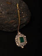 Kundan Maang Tikka with Diamonds & Emerald Stone - Ruby Raang | Grocsy