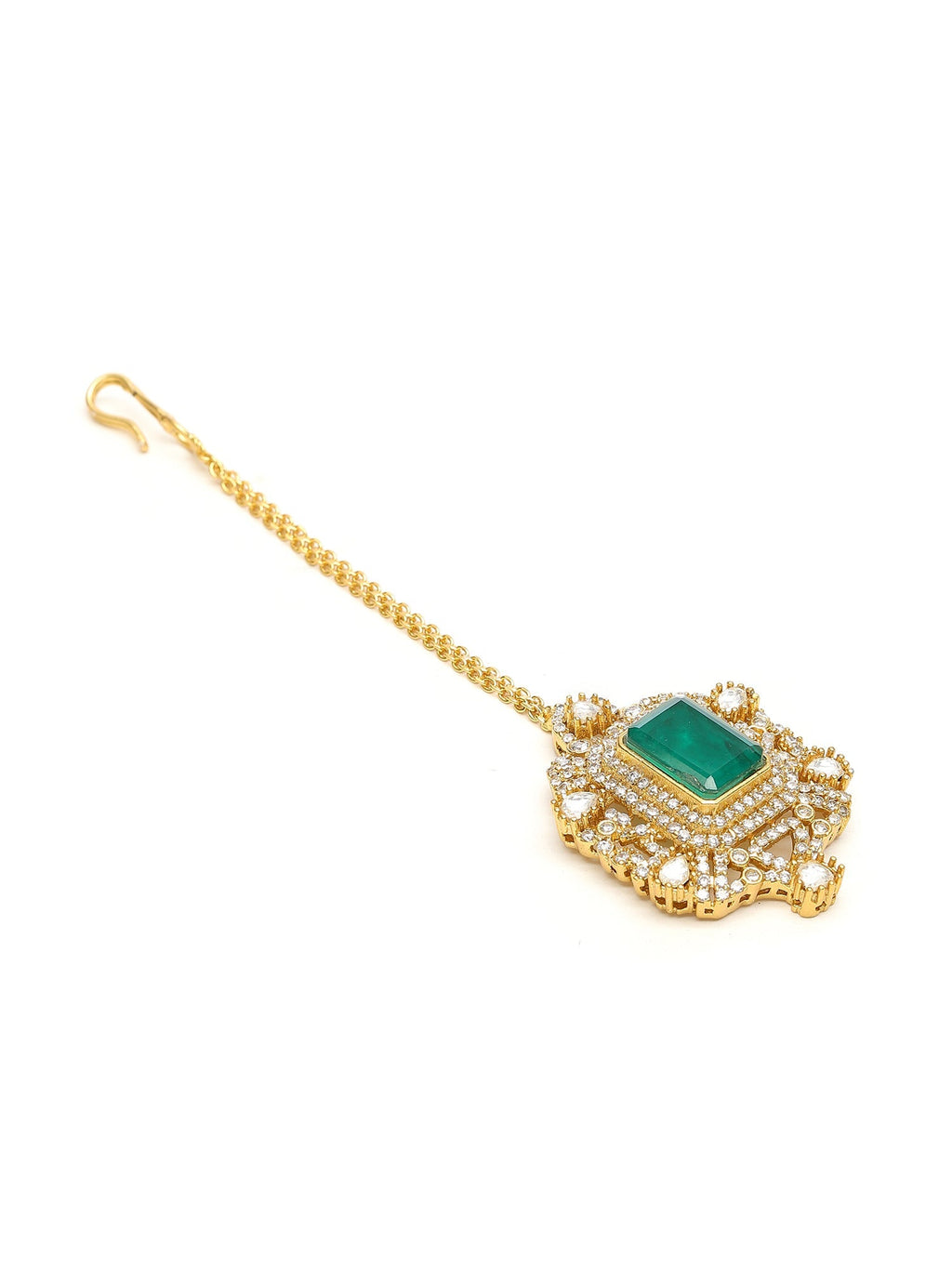 Kundan Maang Tikka with Diamonds & Emerald Stone - Ruby Raang | Grocsy