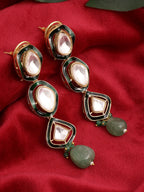 Long Meenakari Kundan Earrings with Emeralds - Ruby Raang