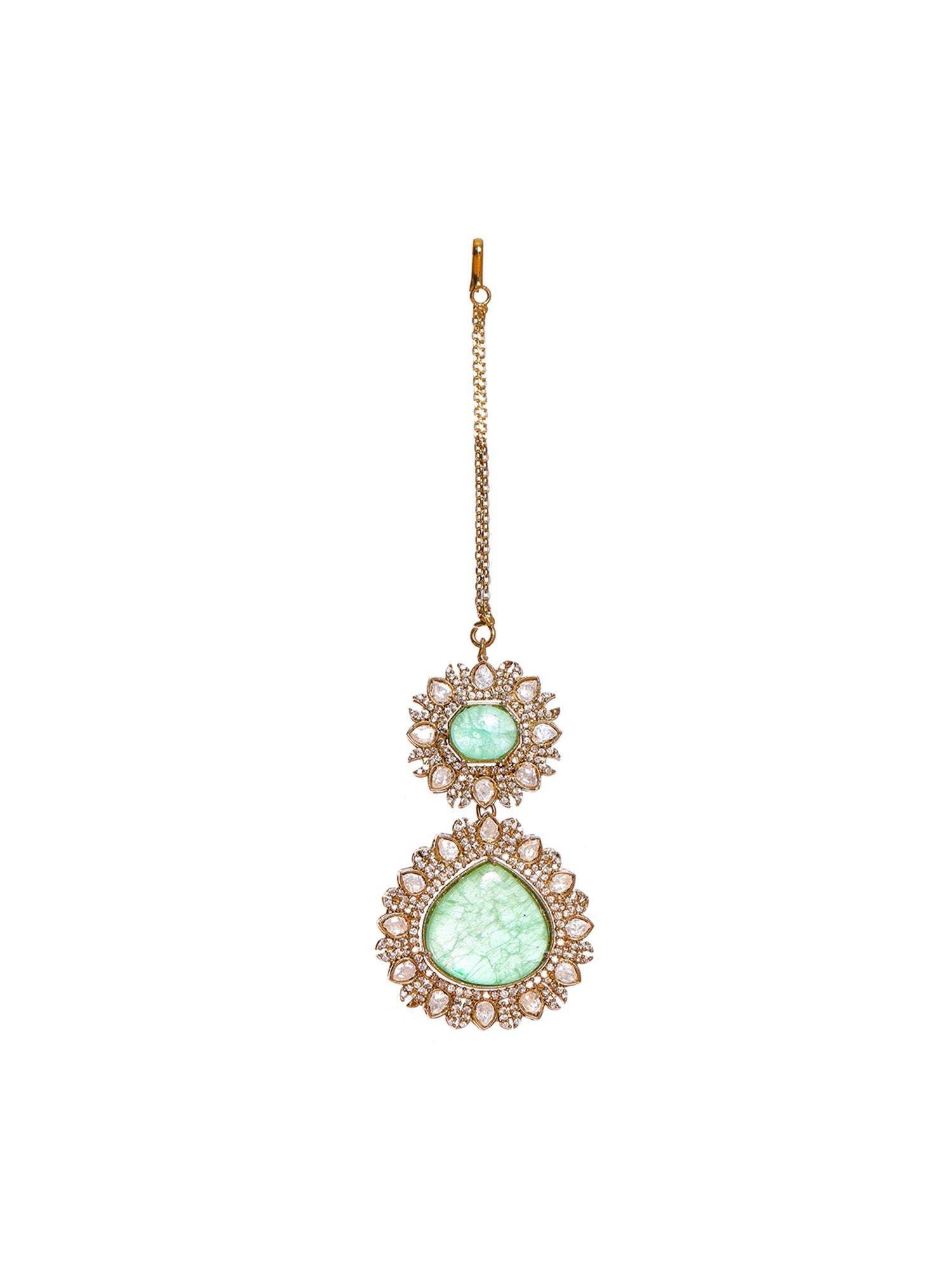 Kundan Maang Tikka with Diamonds & Semi Precious Stone - Ruby Raang | Grocsy