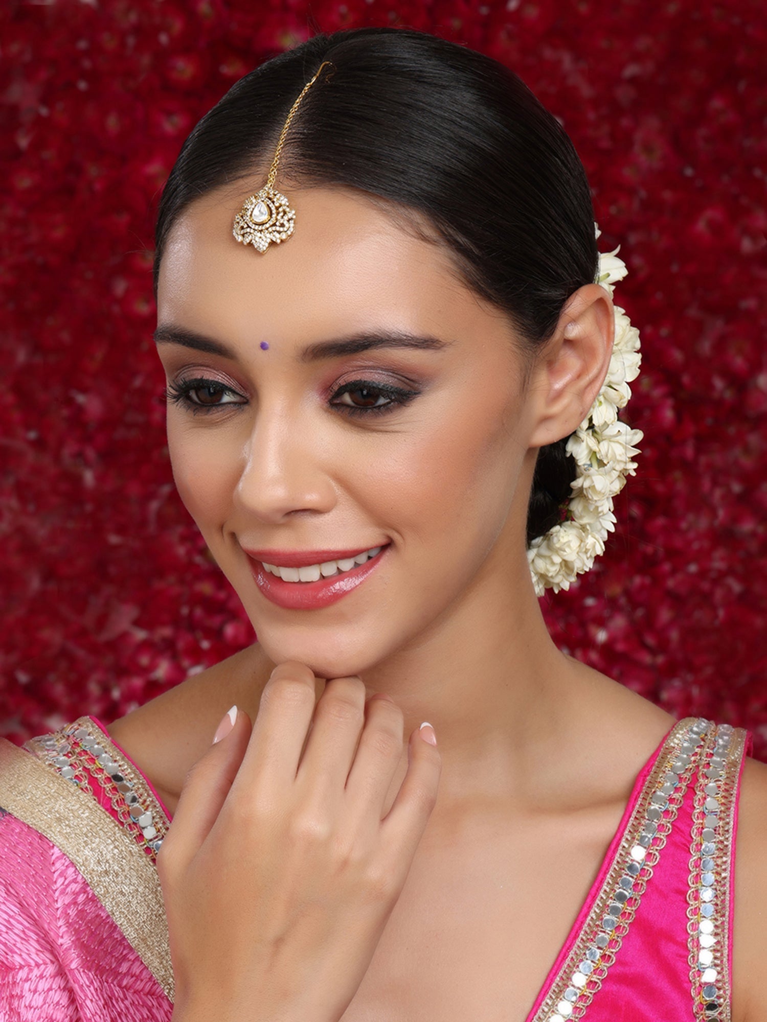 Kundan Maang Tikka with Diamonds - Ruby Raang | Grocsy