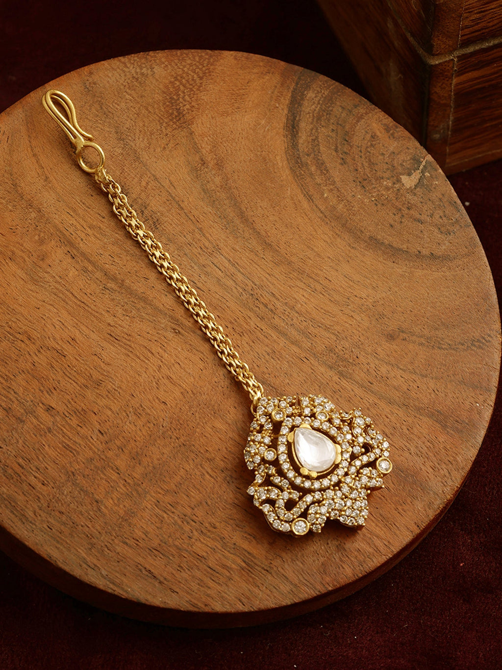 Kundan Maang Tikka with Diamonds - Ruby Raang | Grocsy