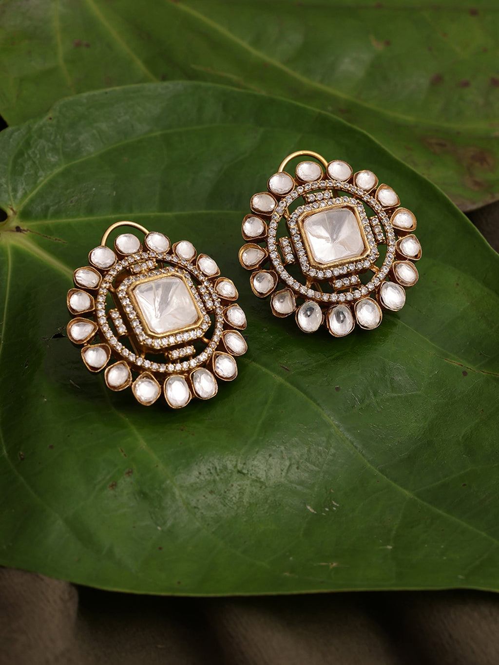 Round oversized Kundan Earrings - Ruby Raang
