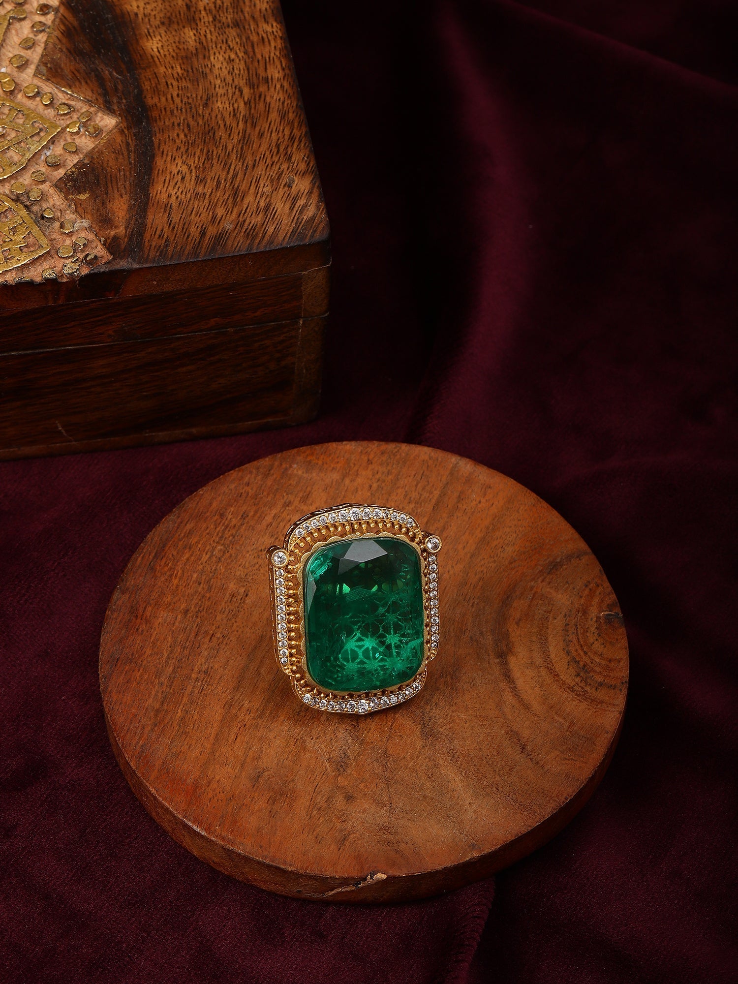 Oversized Emerald Cocktail Ring - Ruby Raang | Grocsy