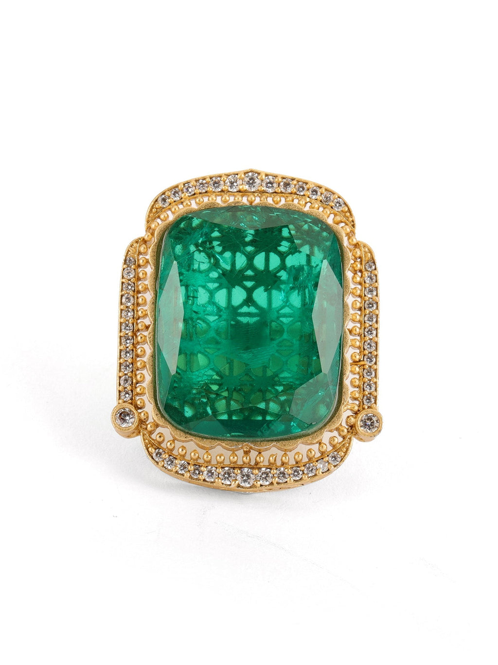 Oversized Emerald Cocktail Ring - Ruby Raang | Grocsy