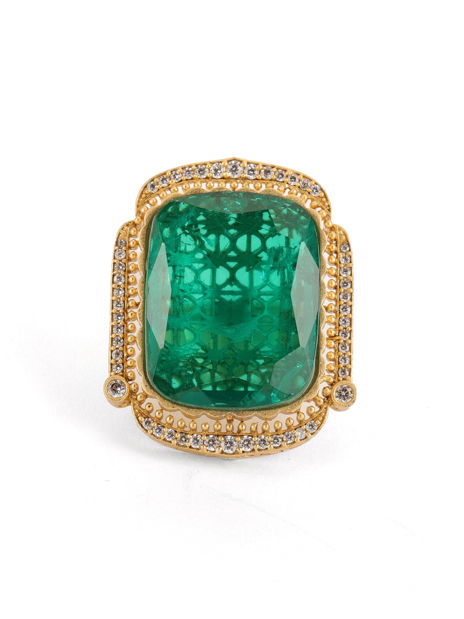 Oversized Emerald Cocktail Ring - Ruby Raang | Grocsy