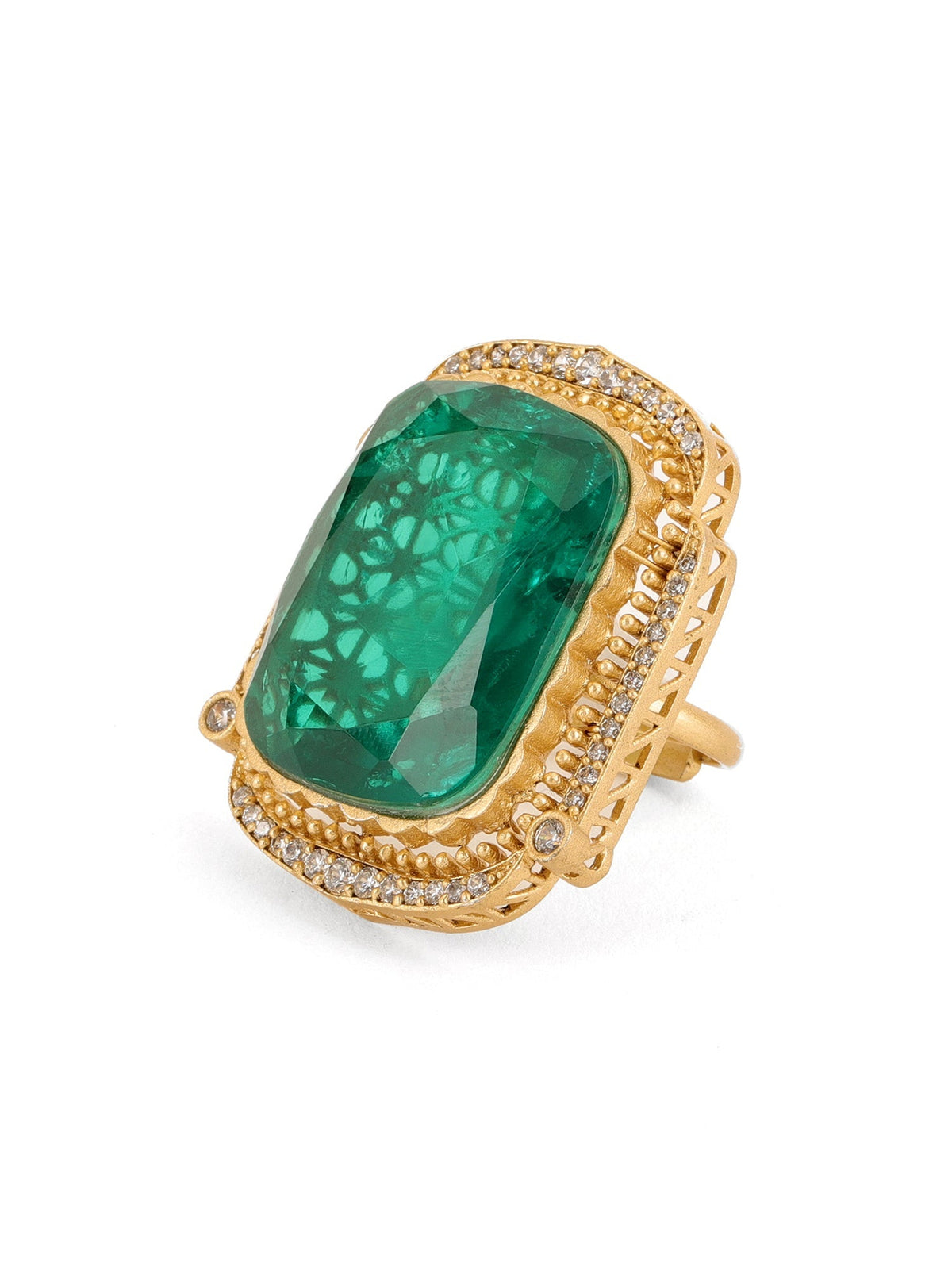 Oversized Emerald Cocktail Ring - Ruby Raang | Grocsy