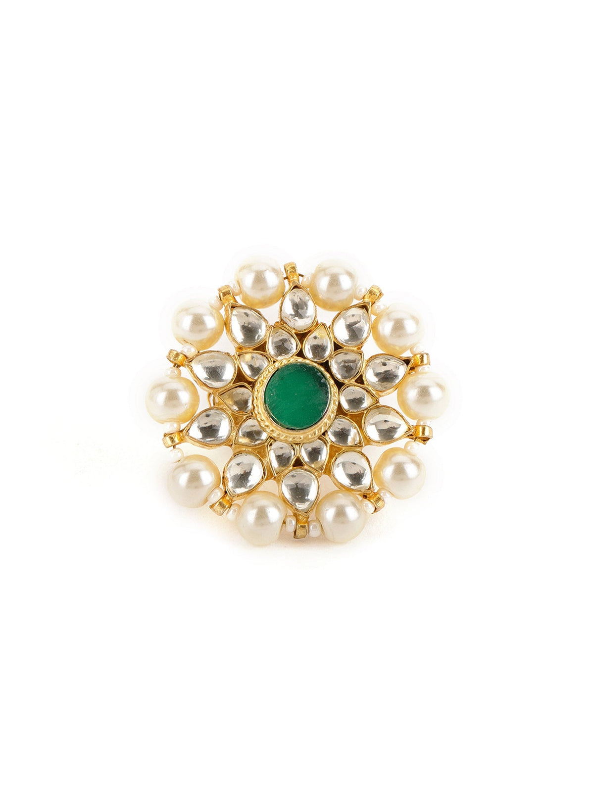 Oversized Round Cocktail Kundan Ring - Ruby Raang | Grocsy