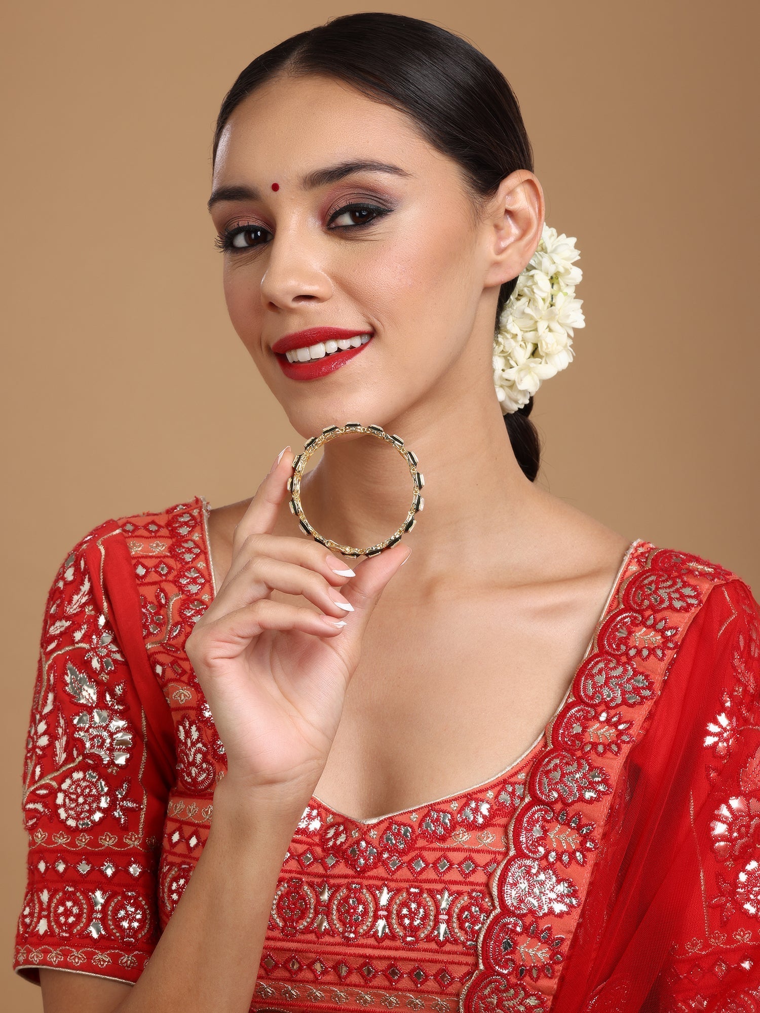 Kundan and Meenakari Bangle - Ruby Raang | Grocsy