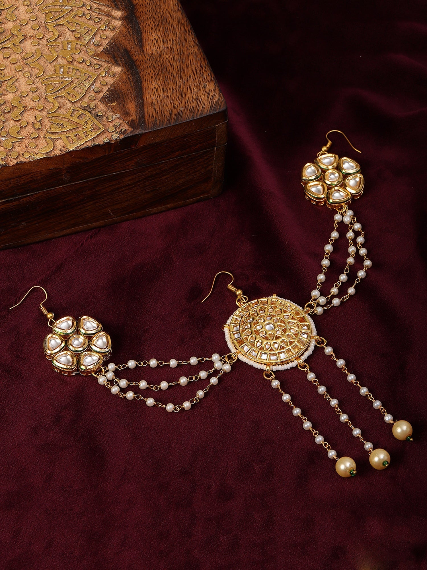Kundan Juda Pin with Pearls - Ruby Raang | Grocsy