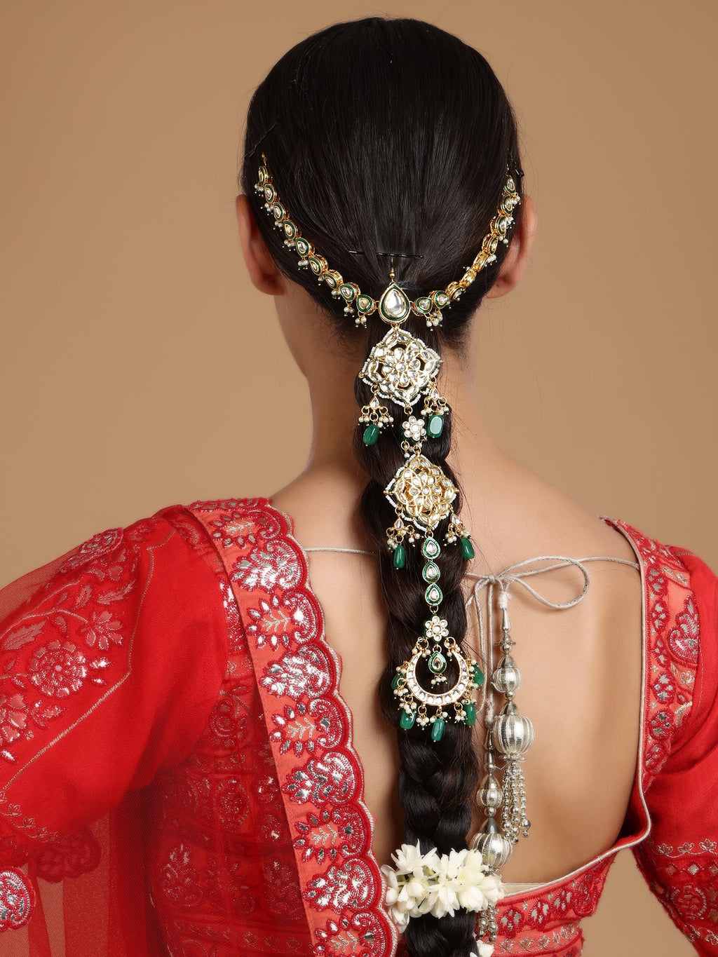 Kundan and Stone Hair Braid (Chotti) - Ruby Raang | Grocsy