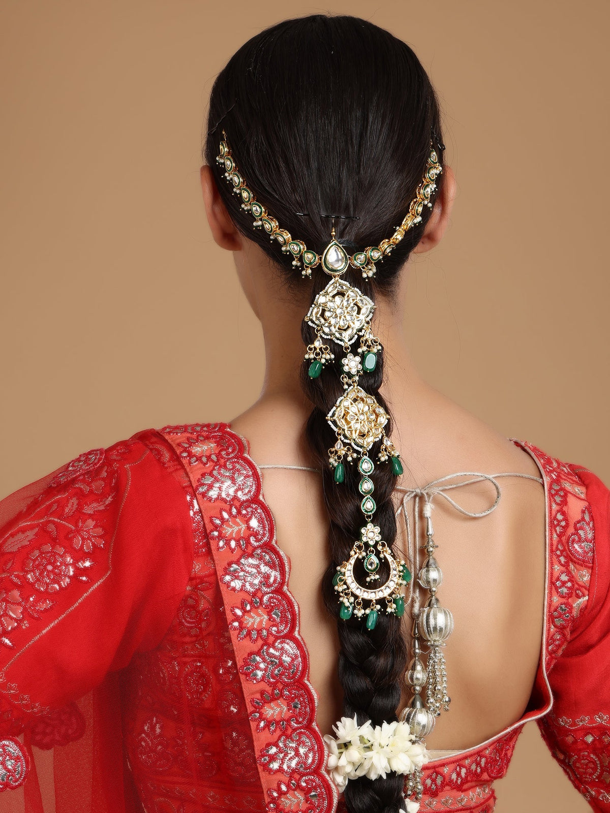 Kundan and Stone Hair Braid (Chotti) - Ruby Raang | Grocsy