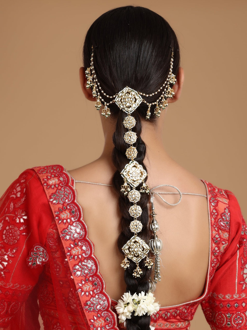 Kundan and Pearl Hair Braid (Chotti) - Ruby Raang | Grocsy