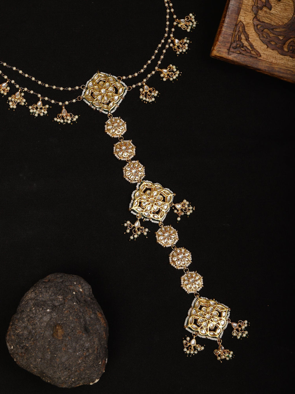 Kundan and Pearl Hair Braid (Chotti) - Ruby Raang | Grocsy