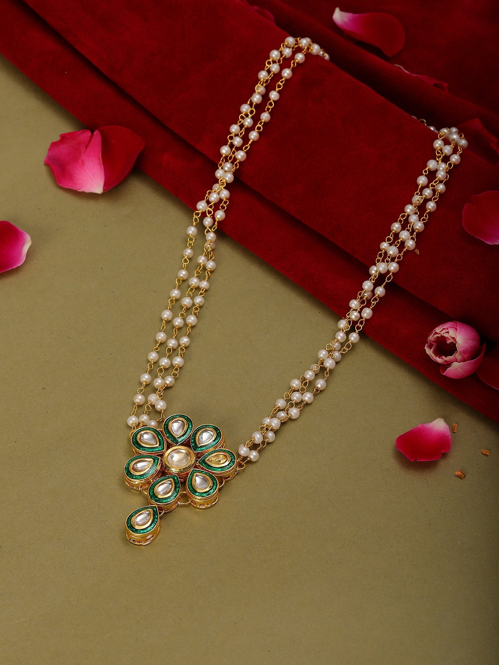 Meenakari Kundan Choker in Pearl Strings - Ruby Raang | Grocsy