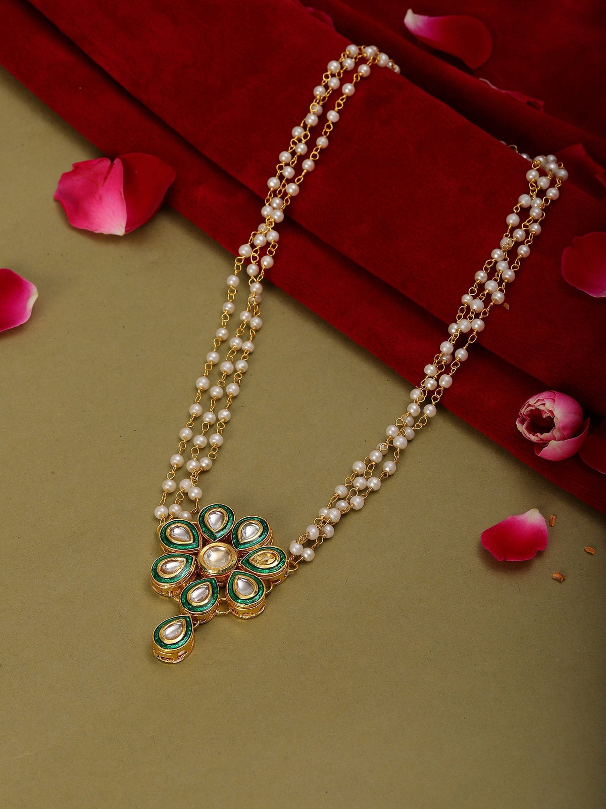 Meenakari Kundan Choker in Pearl Strings - Ruby Raang | Grocsy